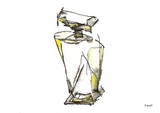 Parfum geel, inkt en aquarel, serie Parfume